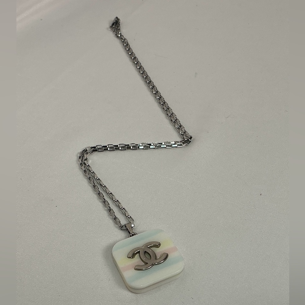 CC Chanel Silver Pendant Italian 925 Box Chain Necklace